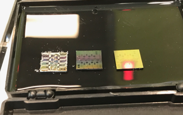 An 8-qubit quantum processor from Lawrence Berkeley National Labs. Photo: Ryan Mandelbaum/Gizmodo.